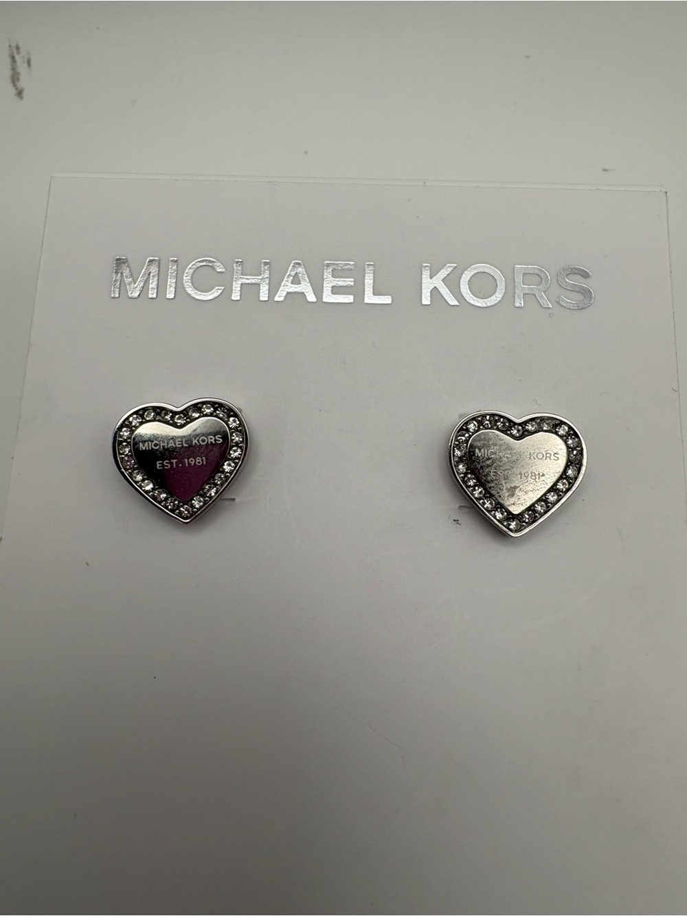 Michael Kors Silver Heart Crystal Border Stud Earrings